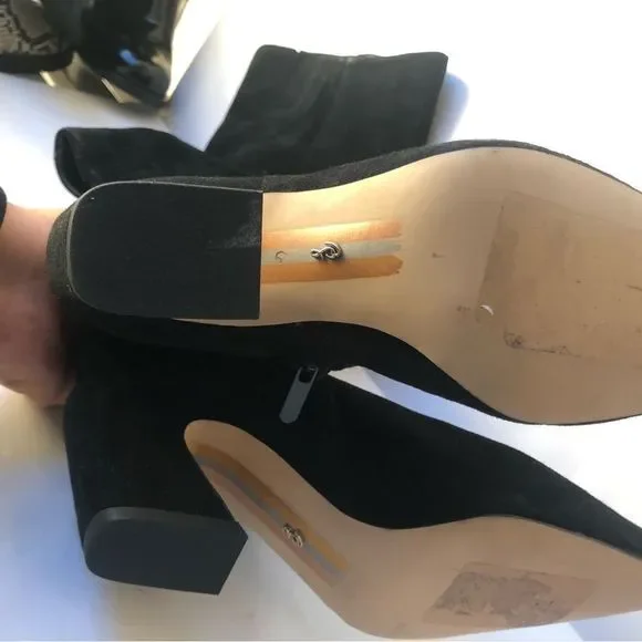 SAM EDELMAN Black Suede Leather Knee-High Boots Pull On Sz 6 - Picture 7 of 10